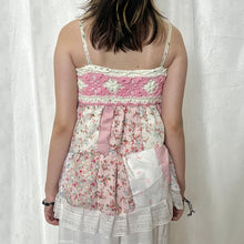 Load image into Gallery viewer, Pink Crochet Bow Pink Mixed Flowers Patchwork Cami Top
