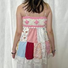 Load image into Gallery viewer, Pink Crochet Bow Gingham Red Patchwork Cami Top
