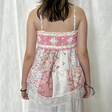 Load image into Gallery viewer, Pink Crochet Bow Pink Flowers Patchwork Cami Top
