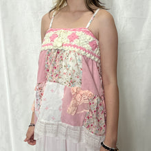 Load image into Gallery viewer, Pink Crochet Bow Solid Pink Mixed Light Patchwork Cami Top
