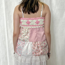 Load image into Gallery viewer, Pink Crochet Bow Solid Pink Mixed Light Patchwork Cami Top
