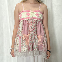 Load image into Gallery viewer, Pink Crochet Bow Flowy Pink Solid Patchwork Cami Top
