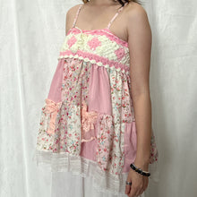 Load image into Gallery viewer, Pink Crochet Bow Flowy Pink Solid Patchwork Cami Top
