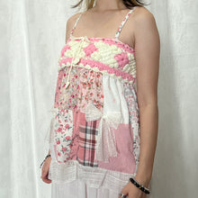 Load image into Gallery viewer, Pink Crochet Bow Pink Plaid Flowers Patchwork Cami Top
