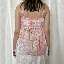 Load image into Gallery viewer, Pink Crochet Bow Pink Plaid Flowers Patchwork Cami Top
