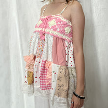 Load image into Gallery viewer, Pink Crochet Bow Gingham Cherry Flowy Patchwork Cami Top
