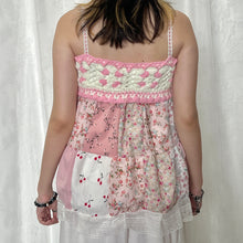 Load image into Gallery viewer, Pink Crochet Bow Cherry Solid Pink Bunny Patchwork Cami Top
