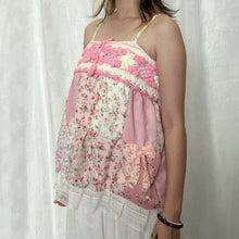 Load image into Gallery viewer, Pink Crochet Bow Flowers Solid Pink Patchwork Cami Top
