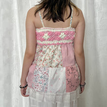 Load image into Gallery viewer, Pink Crochet Bow Flowers Solid Pink Patchwork Cami Top
