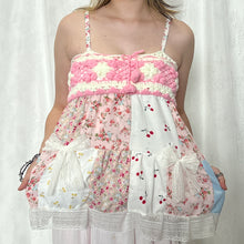 Load image into Gallery viewer, Pink Crochet Bow Main Cherry Patchwork Cami Top
