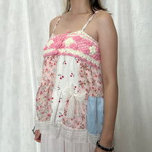 Load image into Gallery viewer, Pink Crochet Bow Main Cherry Patchwork Cami Top
