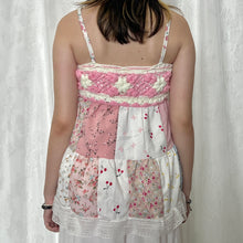 Load image into Gallery viewer, Pink Crochet Bow Main Cherry Patchwork Cami Top
