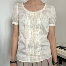 Load image into Gallery viewer, Off White Gingham Ruffles Lace Alice Top
