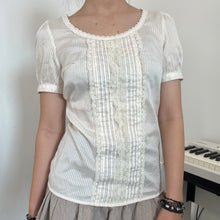 Load image into Gallery viewer, Off White Gingham Ruffles Lace Alice Top
