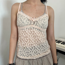 Load image into Gallery viewer, Coral Pink Leaves Mesh Ribbons Lace Cami Top
