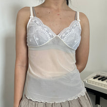 Load image into Gallery viewer, White Cream Rose Embroidered Mesh Cami Top
