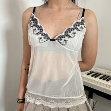 Load image into Gallery viewer, Cream Mesh Lace Bottom Black Flowers Cami Top
