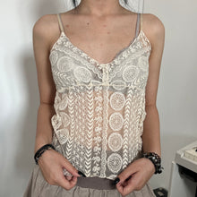 Load image into Gallery viewer, Cream Floral Embroidery Mesh Cami Top
