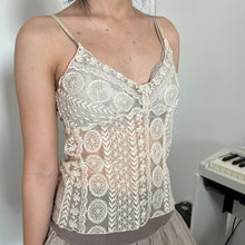 Load image into Gallery viewer, Cream Floral Embroidery Mesh Cami Top
