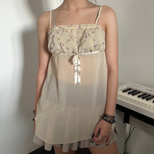 Load image into Gallery viewer, Cream Mesh Purple Embroidered Roses Cami Top
