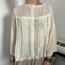 Load image into Gallery viewer, Axes Femme Cream Lace Panels Button Down Long Sleeves Top
