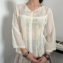 Load image into Gallery viewer, Axes Femme Cream Lace Panels Button Down Long Sleeves Top
