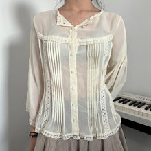 Load image into Gallery viewer, Axes Femme Cream Lace Panels Button Down Long Sleeves Top
