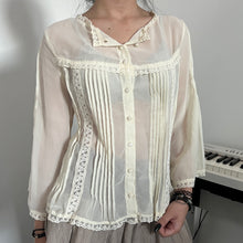 Load image into Gallery viewer, Axes Femme Cream Lace Panels Button Down Long Sleeves Top
