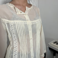 Load image into Gallery viewer, Axes Femme Cream Lace Panels Button Down Long Sleeves Top
