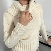 Load image into Gallery viewer, Cream Knit Mock Neck Crop Knitwear Long Sleeves Top
