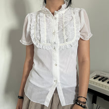 Load image into Gallery viewer, White Ruffles Button Down Double Lined Alice Top
