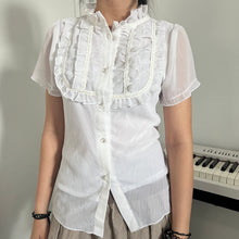 Load image into Gallery viewer, White Ruffles Button Down Double Lined Alice Top
