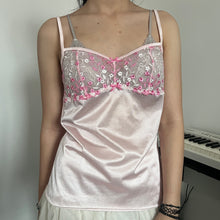 Load image into Gallery viewer, Pink Ribbon Floral Embroidery Silky Cami Top
