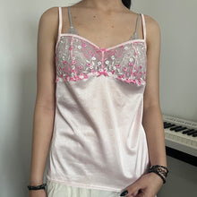 Load image into Gallery viewer, Pink Ribbon Floral Embroidery Silky Cami Top
