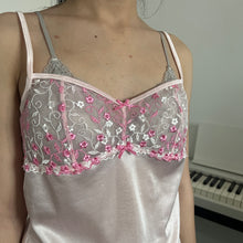 Load image into Gallery viewer, Pink Ribbon Floral Embroidery Silky Cami Top
