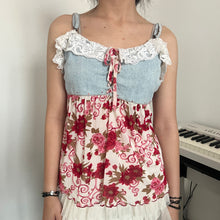 Load image into Gallery viewer, Oriental Red Floral Lace Denim Cami Top
