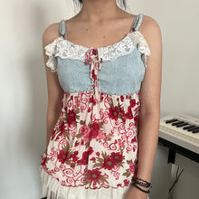 Load image into Gallery viewer, Oriental Red Floral Lace Denim Cami Top
