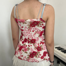 Load image into Gallery viewer, Oriental Red Floral Lace Denim Cami Top
