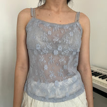 Load image into Gallery viewer, Dusty Grey Blue Floral Mesh Cami Top
