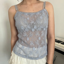 Load image into Gallery viewer, Dusty Grey Blue Floral Mesh Cami Top
