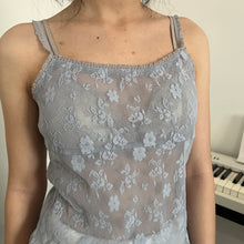 Load image into Gallery viewer, Dusty Grey Blue Floral Mesh Cami Top
