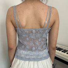 Load image into Gallery viewer, Dusty Grey Blue Floral Mesh Cami Top
