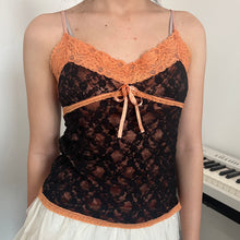 Load image into Gallery viewer, Orange Black Mesh Overlay Lace Cami Top
