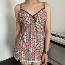 Load image into Gallery viewer, Y2K Floral Rainbow Pinstripes Brown Lace Cami Top
