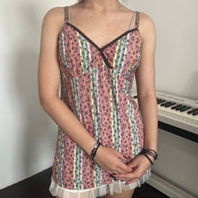 Load image into Gallery viewer, Y2K Floral Rainbow Pinstripes Brown Lace Cami Top
