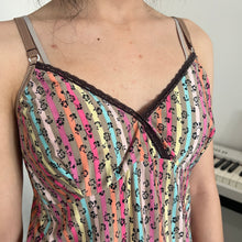 Load image into Gallery viewer, Y2K Floral Rainbow Pinstripes Brown Lace Cami Top
