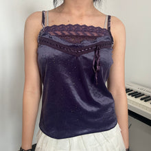 Load image into Gallery viewer, Dark Purple Shimmer Velvet Lace Cami Top
