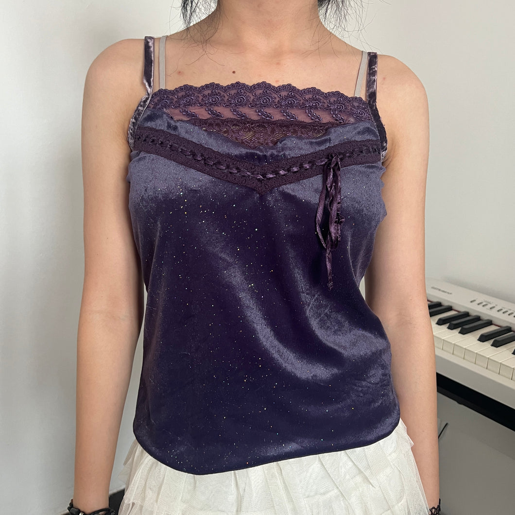 Dark Purple Shimmer Velvet Lace Cami Top