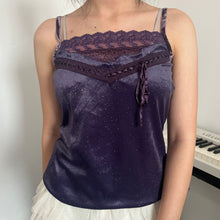 Load image into Gallery viewer, Dark Purple Shimmer Velvet Lace Cami Top
