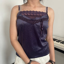 Load image into Gallery viewer, Dark Purple Shimmer Velvet Lace Cami Top
